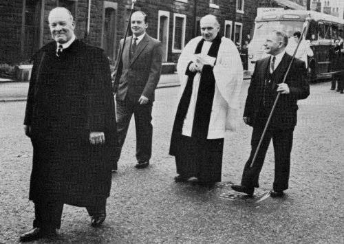 Revd. Nesbitt's first Walking Day at St John's 1959, preceded by our Verger, Jim Holden, and accompanied by his Churchwardens Mr Harold Kenyon and Mr Alec Donaldson